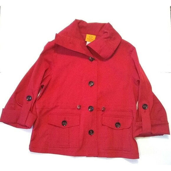 Ruby Rd. Roll Tab Sleeve Jacket/Blazer Large Button Front Red Womens 4 Petite - Picture 1 of 5